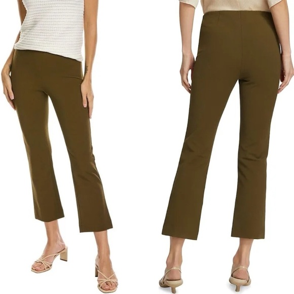 Vince XS High-Rise Stretch Flare Crop Pants Olive Night Green Work Career - Picture 1 of 12